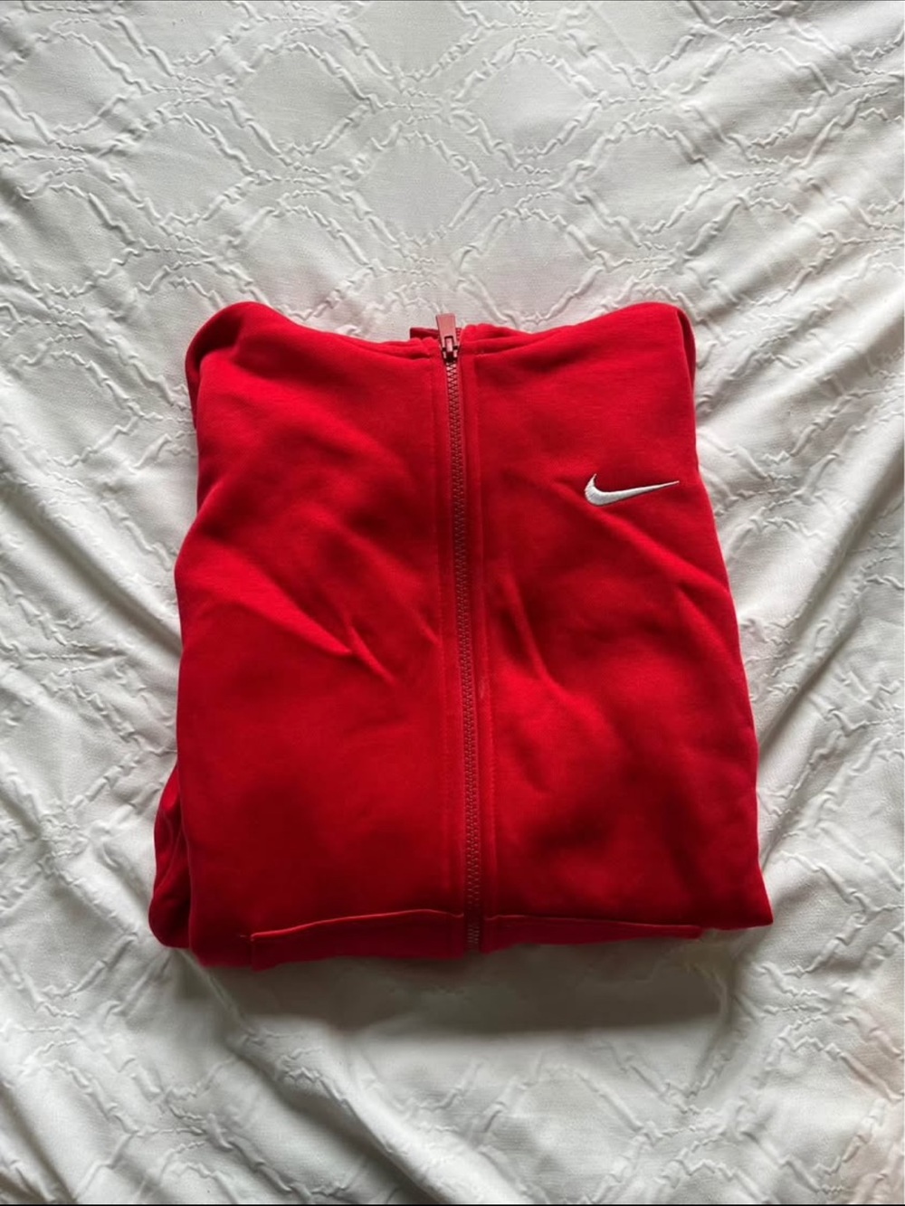 Nike Red Zip-Up Bomber Jacket with White Swoosh